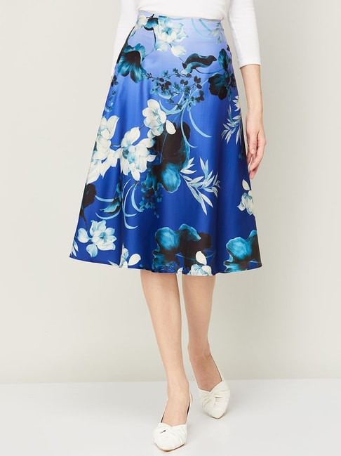 Code by Lifestyle Blue Floral Print A-Line Skirt Price in India