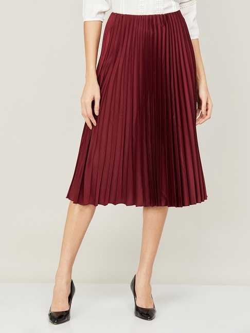 Code by Lifestyle Wine Pleated A-Line Skirt Price in India