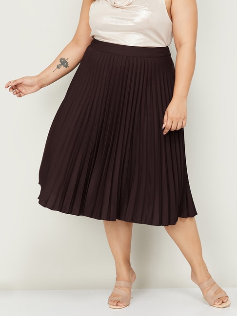 Nexus by Lifestyle Wine Pleated A-Line Skirt Price in India