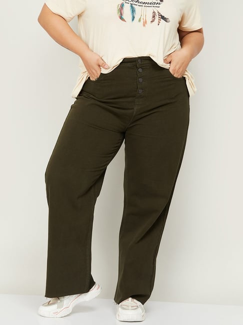 Nexus by Lifestyle Olive Green Cotton High Rise Jeans