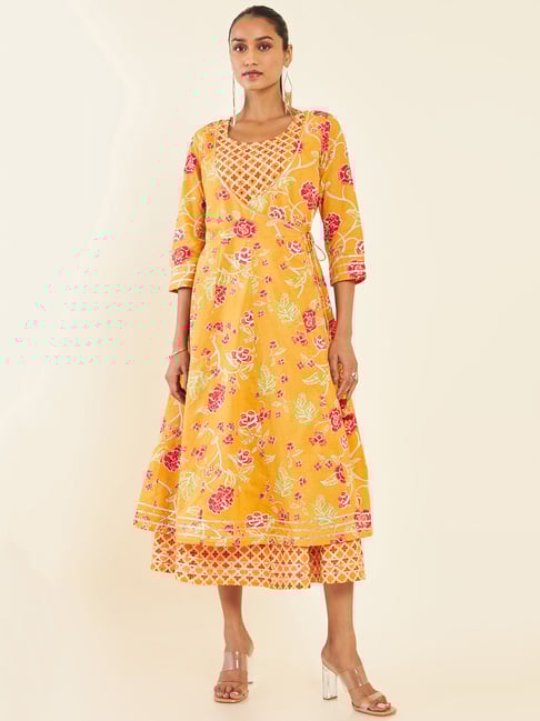 Floral Mustard Slip Dress SUN BECOMES HER Wildflower Midi Dress