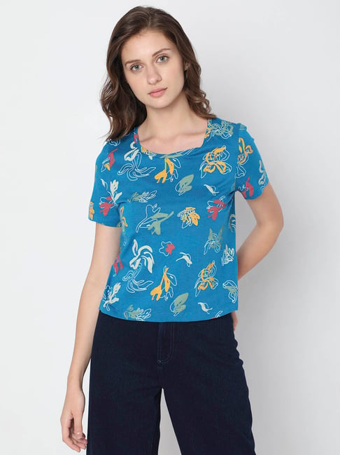 Vero Moda Blue Printed T-Shirt Price in India