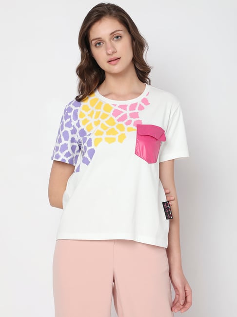 Vero Moda White Cotton Printed T-Shirt