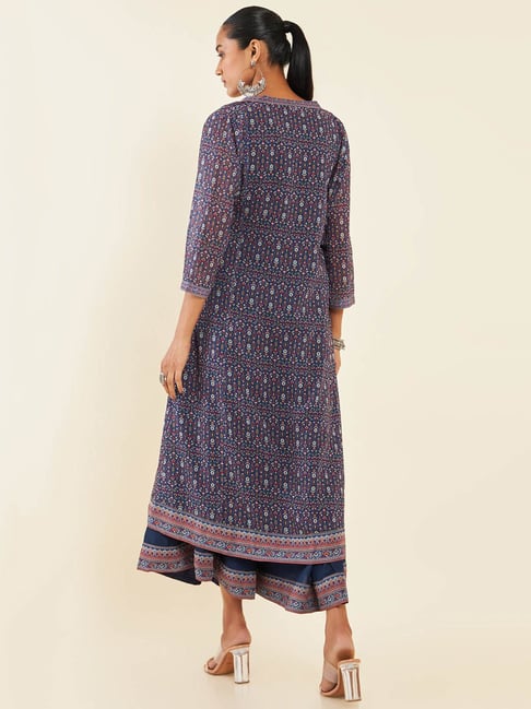 Pink Georgette Straight Kurta With Self Embroidered Designs at Soch