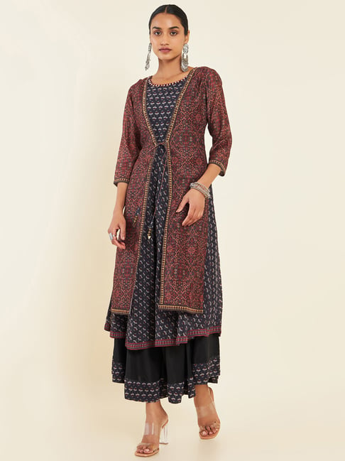 Turquoise Blue Georgette Kurta With Embroidered Designs at Soch