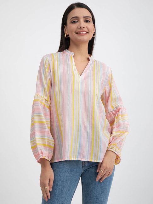 Pink Fort Multicolor Cotton Striped Top Price in India