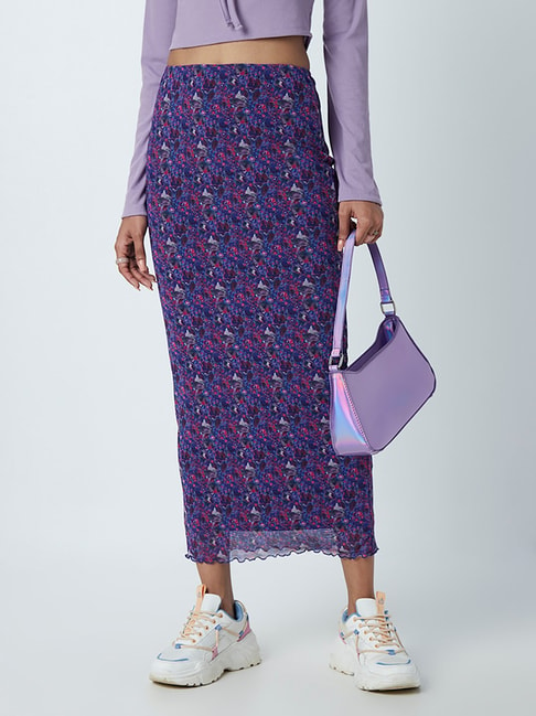 Nuon by Westside Purple Floral-Print Skirt Price in India