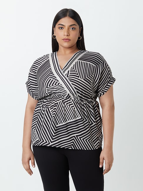 Gia Curves by Westside Black Striped Top Price in India
