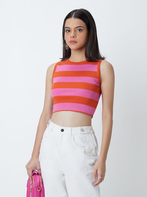 Nuon by Westside Pink And Coral Striped Top Price in India