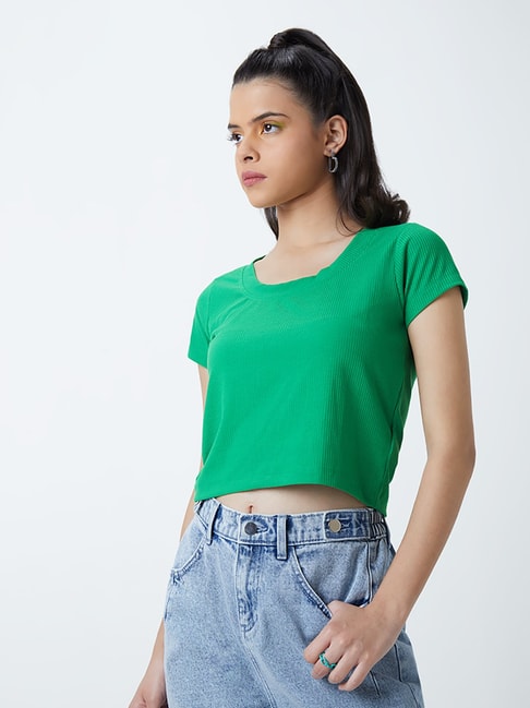 Nuon by Westside Green Ribbed Crop Top Price in India
