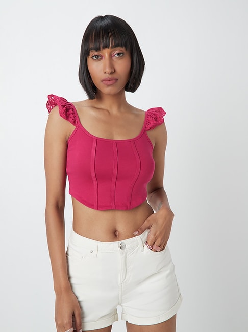 Nuon by Westside Magenta Seam Detail Crop Top Price in India