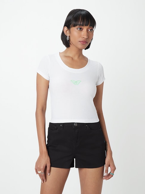 Nuon by Westside White Ribbed T-Shirt Price in India