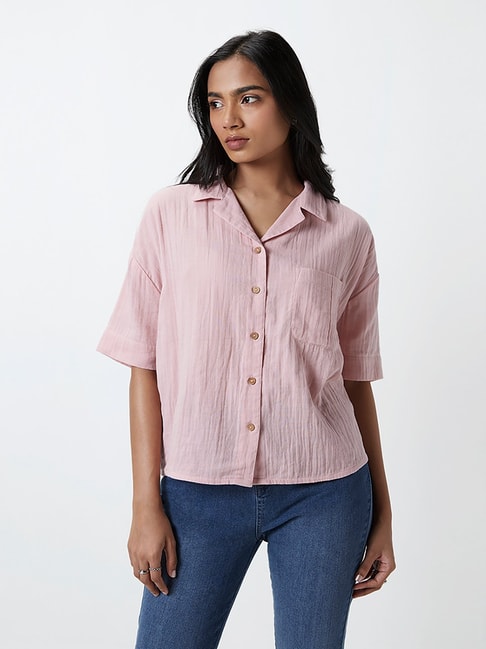 LOV by Westside Dusty Pink Self-Textured Shirt Price in India