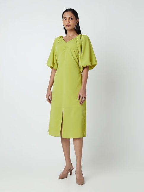 Wardrobe by Westside Lime V-Neck Midi Dress Price in India