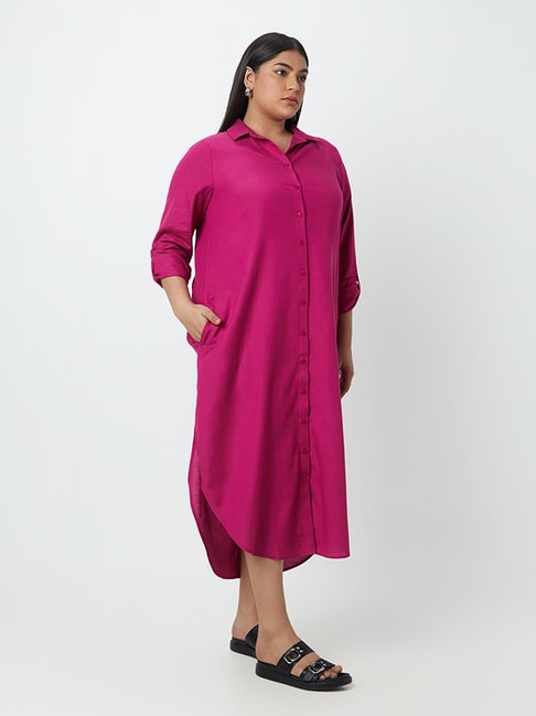 Gia Curves by Westside Magenta Button-Down Shirtdress Price in India