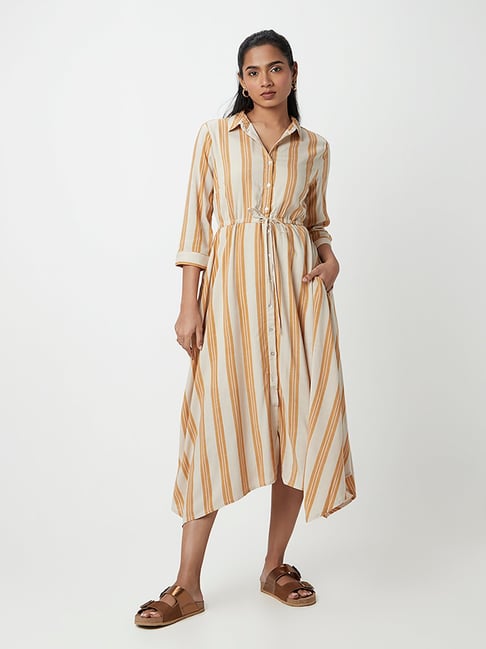 LOV by Westside Beige Striped Shirtdress Price in India
