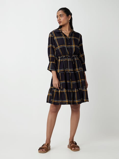 LOV by Westside Navy Checkered Shirtdress Price in India