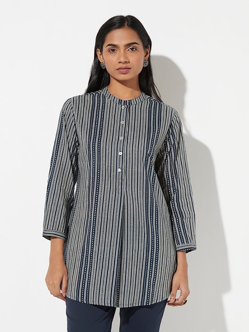 Utsa by Westside Grey Striped Ethnic Top Price in India