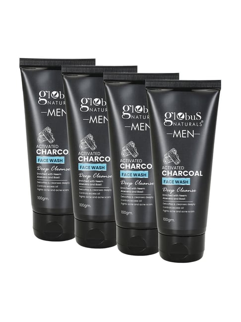 Globus Naturals Men Activated Charcoal Face Wash - Pack of 4