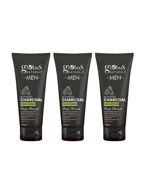 Globus Naturals Men Activated Charcoal Face Scrub - Pack of 3