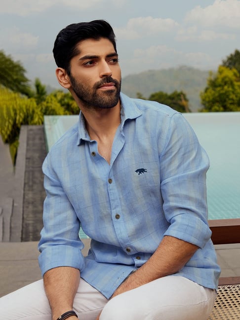 ANDAMEN Blue Regular Fit Check Shirt-picture-26