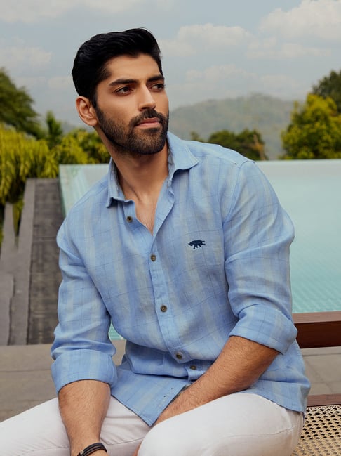 ANDAMEN Blue Slim Fit Check Shirt-picture-25