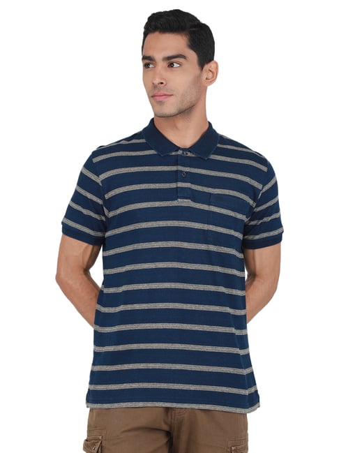 Monte Carlo Dark Blue Regular Fit Striped Polo T-Shirt