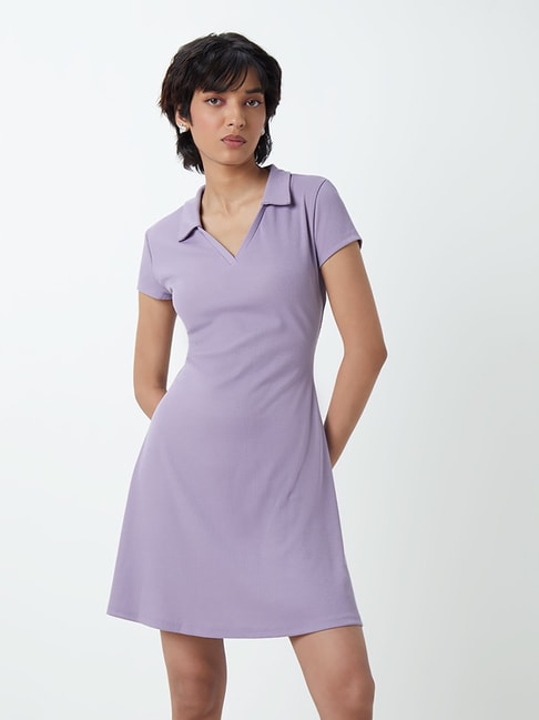 Nuon by Westside Lilac Polo Neck Ribbed Dress Price in India