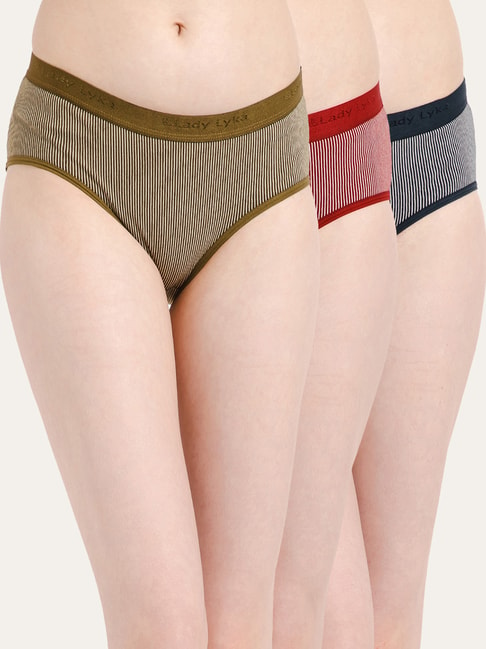 Lady Lyka Multicolor Cotton Striped Hipster Panty (Pack Of 3) Price in India
