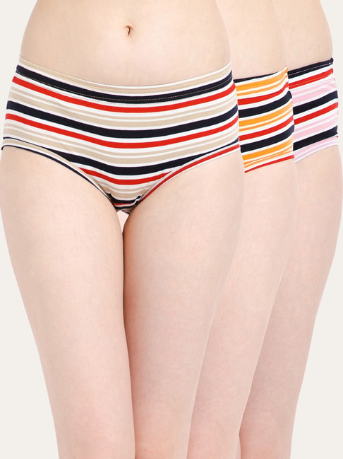 Lady Lyka Multicolor Cotton Striped Hipster Panty (Pack Of 3) Price in India