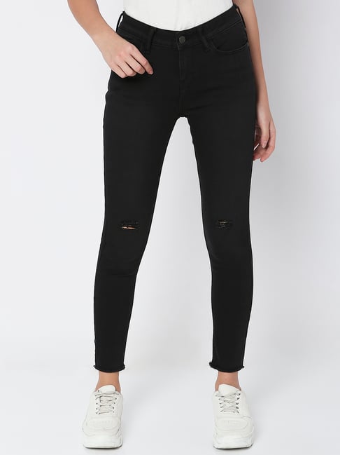 Vero Moda Black Blended Distressed High Rise Jeans