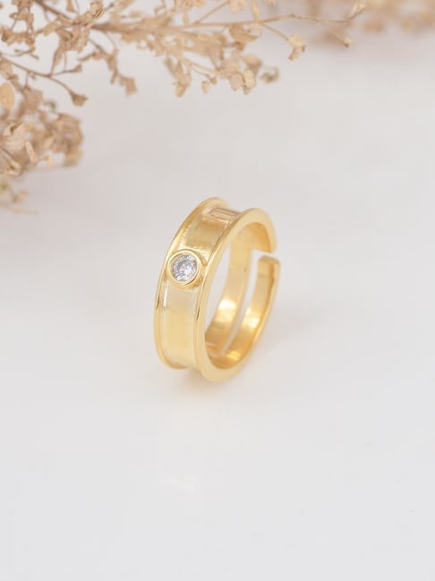 Ornate Jewels 925 Silver 18k Gold-Plated Adjustable Solitaire Single Stone Ring for Women