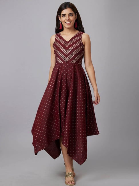 Globus Red Printed High-Low Dress Price in India