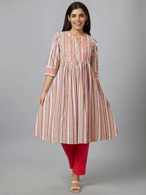 Globus Multicolor Cotton Striped A Line Kurta-picture-42