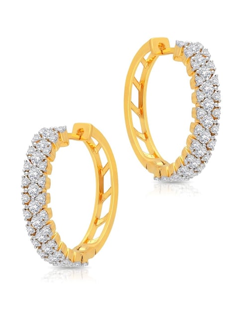 Natural Round Diamond Hoop Earrings Solid 14k White Gold Fine Jewelry For  Girls
