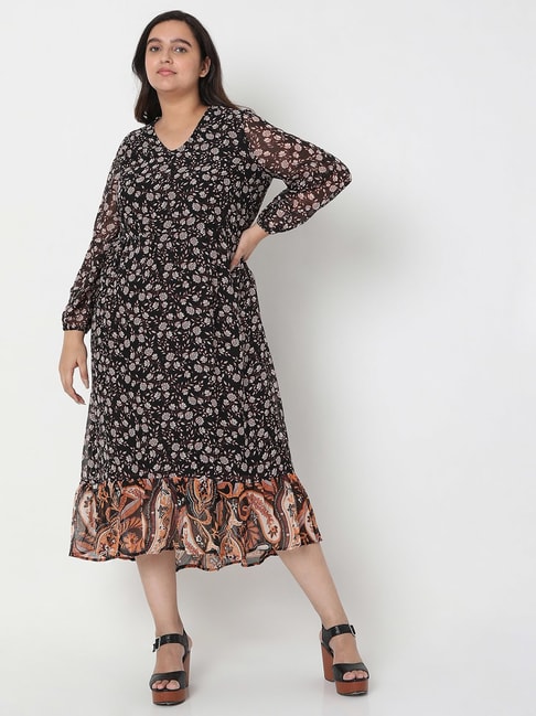 Buy HAUTE CURRY Pink Printed Round Neck Rayon Women's Midi Dress | Shoppers  Stop