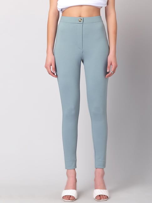 FabAlley Pastel Blue Button Detail High Waist Leggings