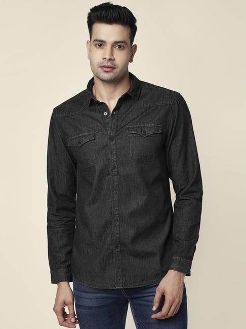 Buy SF Jeans by Pantaloons Black Cotton Slim Fit Shirt for Mens Online @  Tata CLiQ