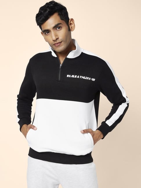 Ajile by Pantaloons Black White Regular Fit Colour Block Sweatshirt