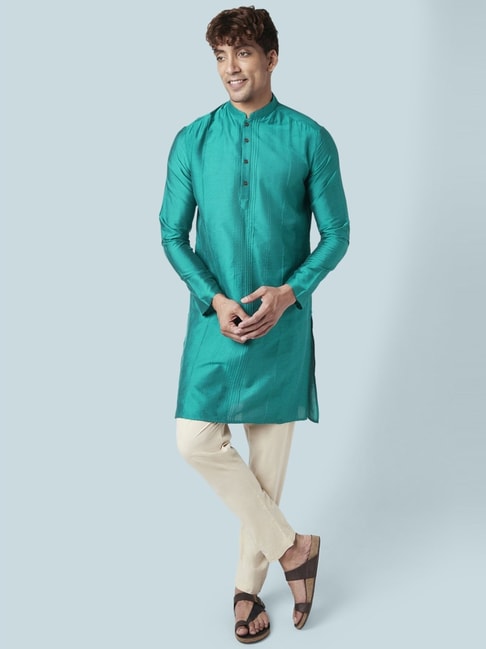 Buy Indus Route by Pantaloons Teal Blue Regular Fit Embroidered Kurta for  Mens Online @ Tata CLiQ
