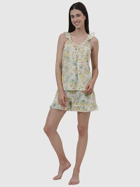 Fabindia Yellow Cotton Printed Top Shorts Set-picture-29
