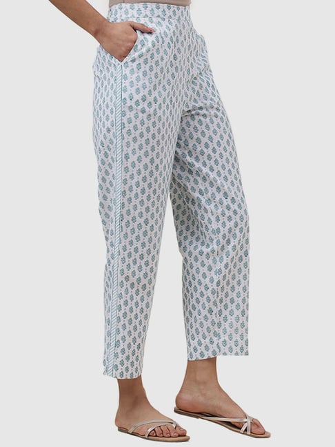 Fabindia White & Green Printed Pants-picture-19