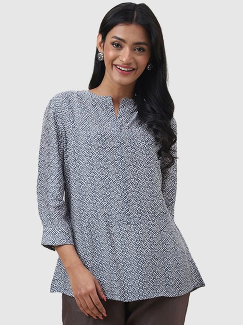 Fabindia Blue & White Printed Tunic