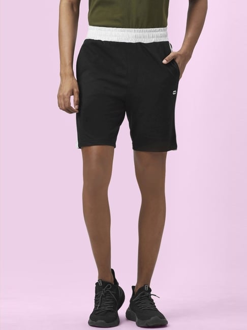 Ajile By Pantaloons Black Cotton Slim Fit Striped Shorts