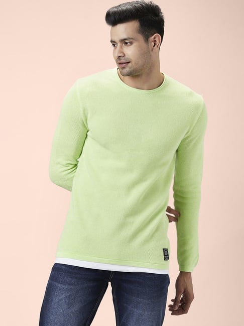 People By Pantaloons Green Cotton Regular Fit Sweaters