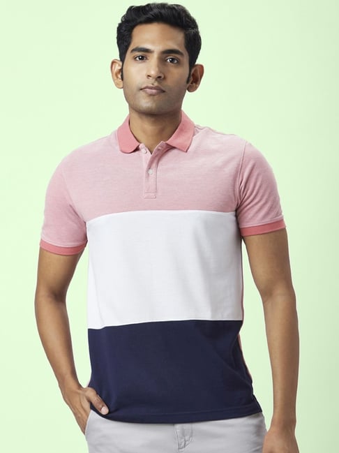Buy Byford By Pantaloons Light Pink Slim Fit Colour Block Polo T