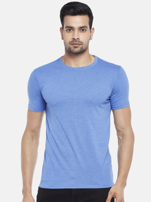 Byford By Pantaloons Blue Melange Cotton Regular Fit T-Shirt-picture-46