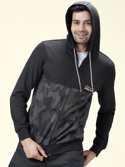 Ajile By Pantaloons Black Regular Fit Printed Hooded Sweatshirt