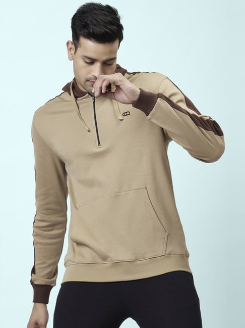 Ajile By Pantaloons Beige Slim Fit Colour Block Hooded Sweatshirt-picture-12