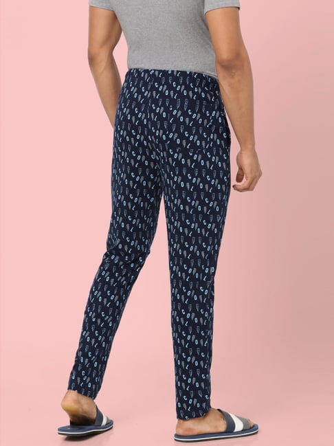 Women Printed Navy Cotton Relaxed Fit Lounge Pants